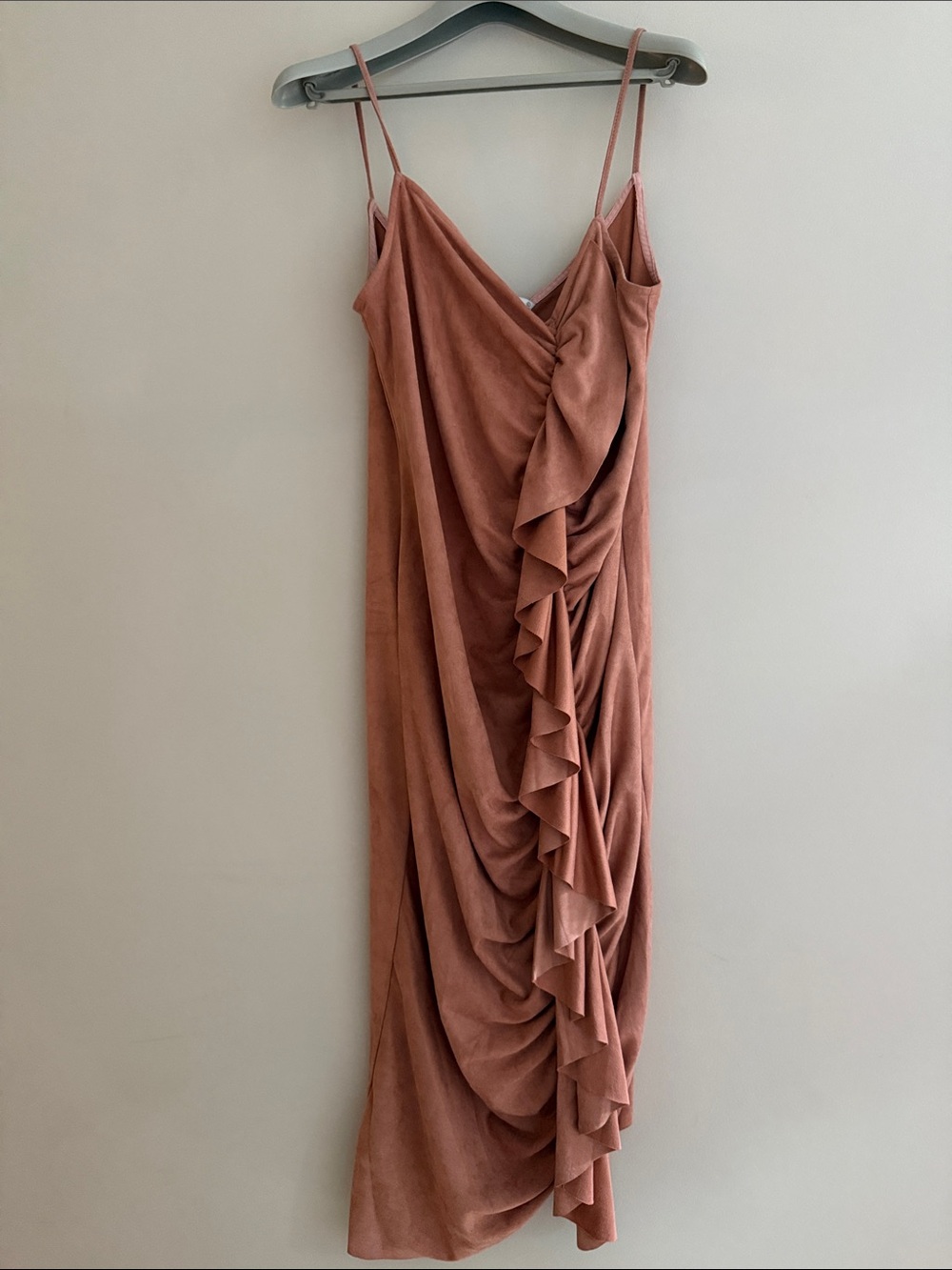 Ruffle-Front Rust Maxi Slip Dress